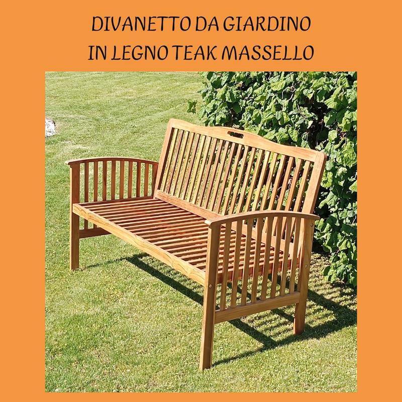 DIVANETTO PANCHINA PER GIARDINO CON SCHIENALE IN LEGNO TEAK MASSELLO THAILANDESE